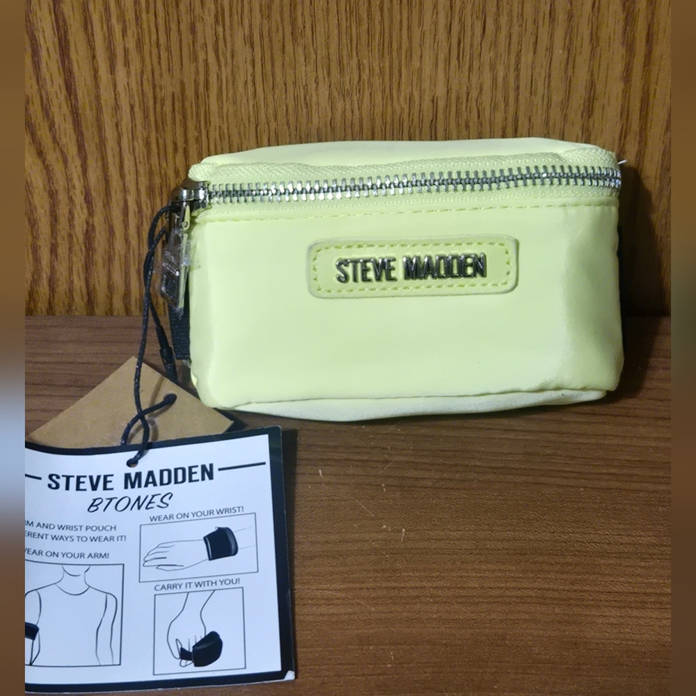 Steve Madden B Tones Small Yellow Wrist Pouch with Logo Plaque